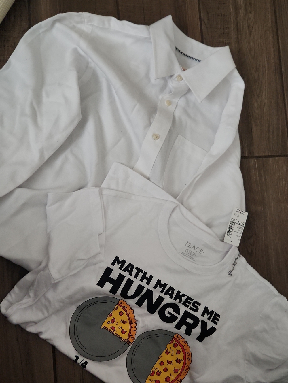 Classic Kids White Button-Down Shirt And Pizza T Shirt